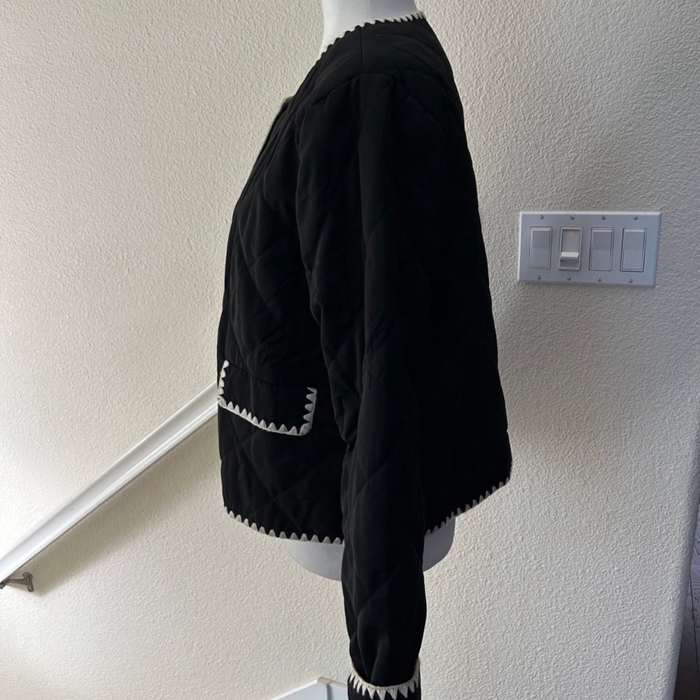 WAYF Whipstitch Quilted Black & White Buttoned Jacket Sz L Preppy Grannycore NWT - Picture 3 of 10